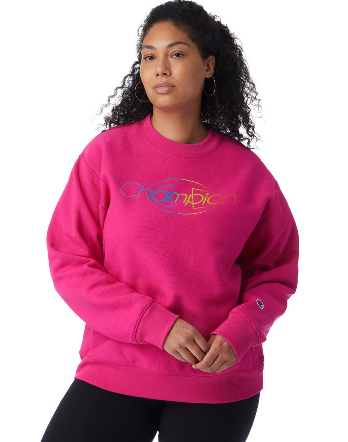 Champion Plus Reverse Weave Crew Rainbow Logo - Naisten Pinkki Collegepaita - Suomi 3157429-FH